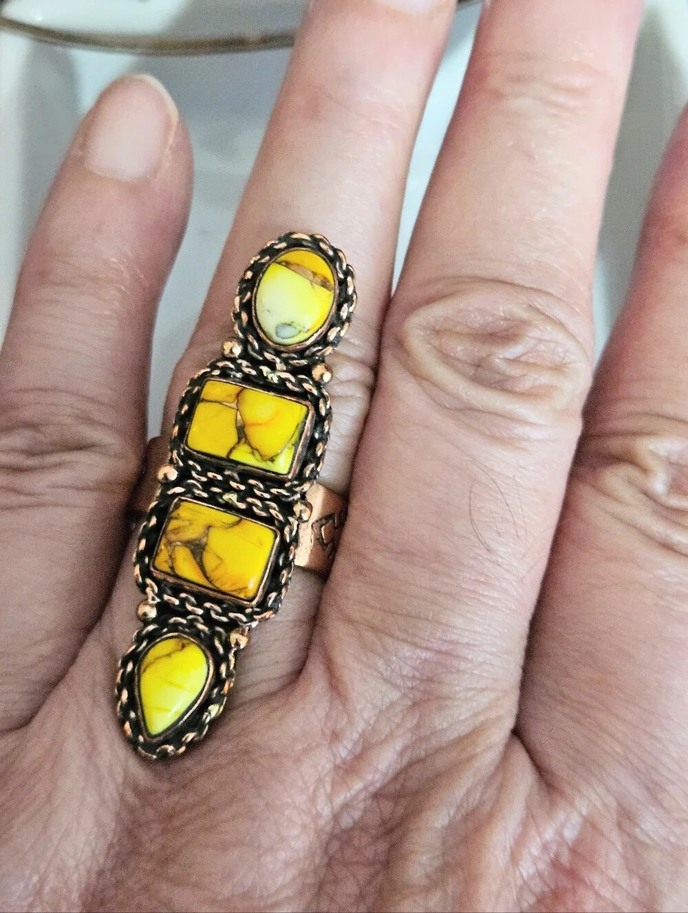 HONEY DAHLIA TURQUOISE RING COPPER ADJUSTABLE SIZE 6 - 9